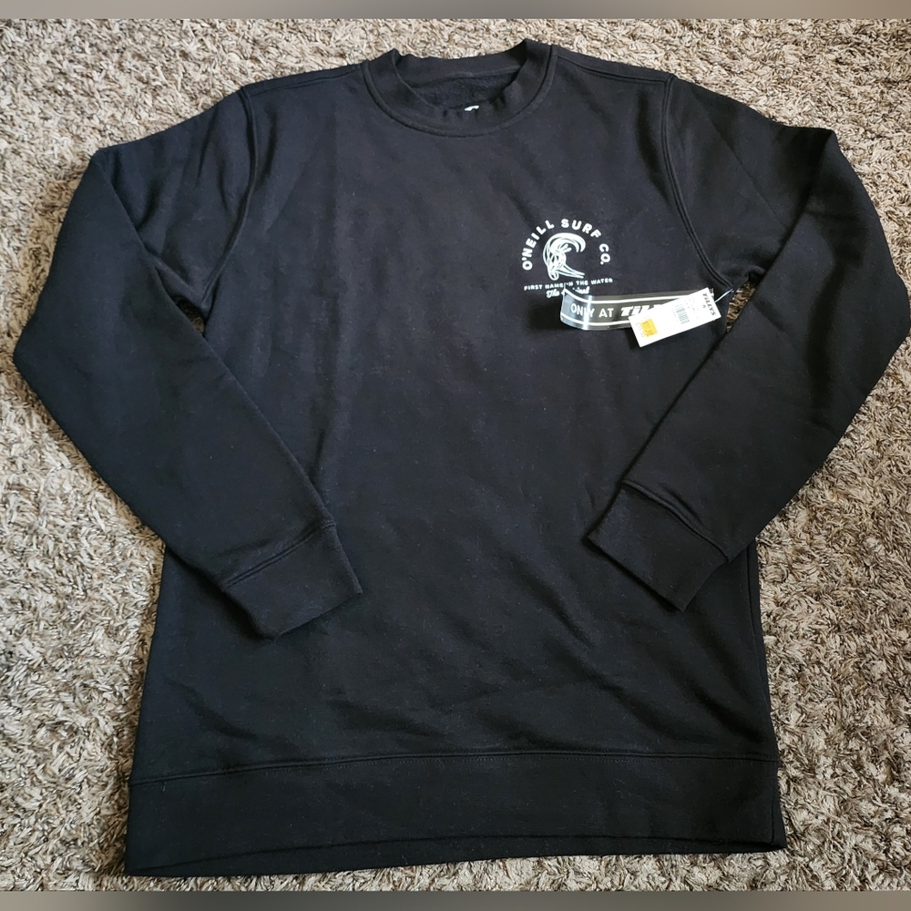 NWT O'Neill Surf Co. Black Cotton Graphic Crewneck Sweater Men's S